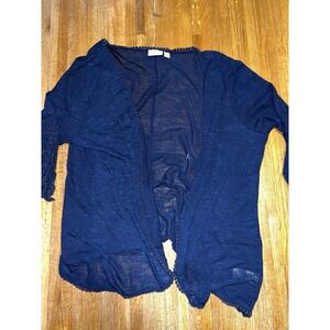 Kim Rogers Women 2XL Navy Open Knit Crochet Duster BOHO Hip Mod Cozy Cardigan